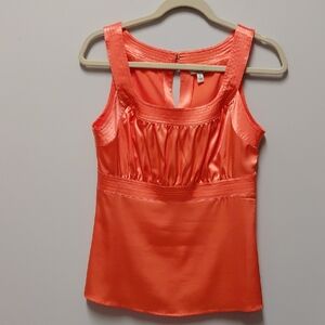 Cache Coral Satin Sleeveless Blouse, Size Small